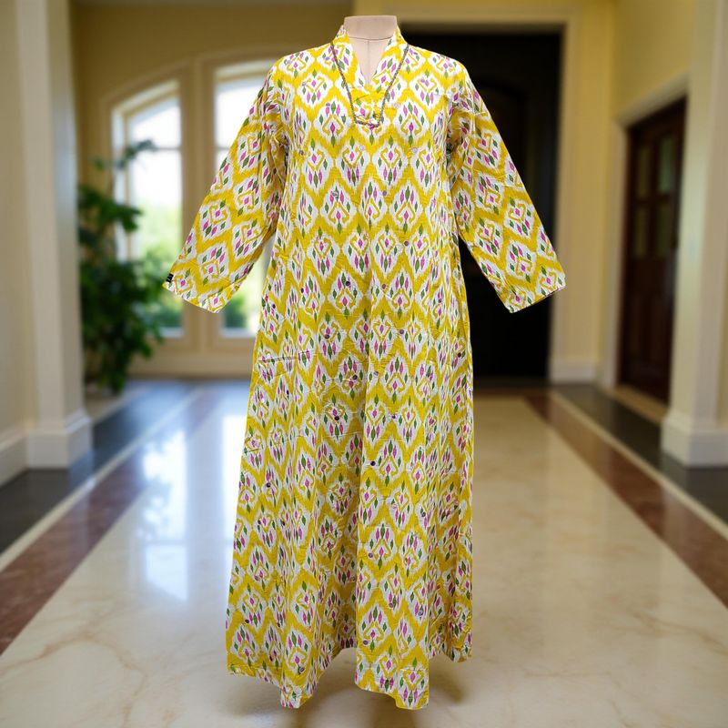 S/M Teena Printed Cotton Dress 57" Long Jalabiya
