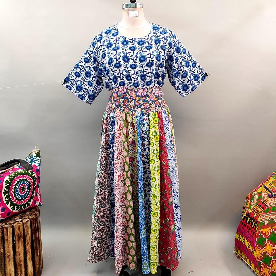 2XL/3XL Special Printed Cotton Dress 57" Short Sleeves Jalabiya