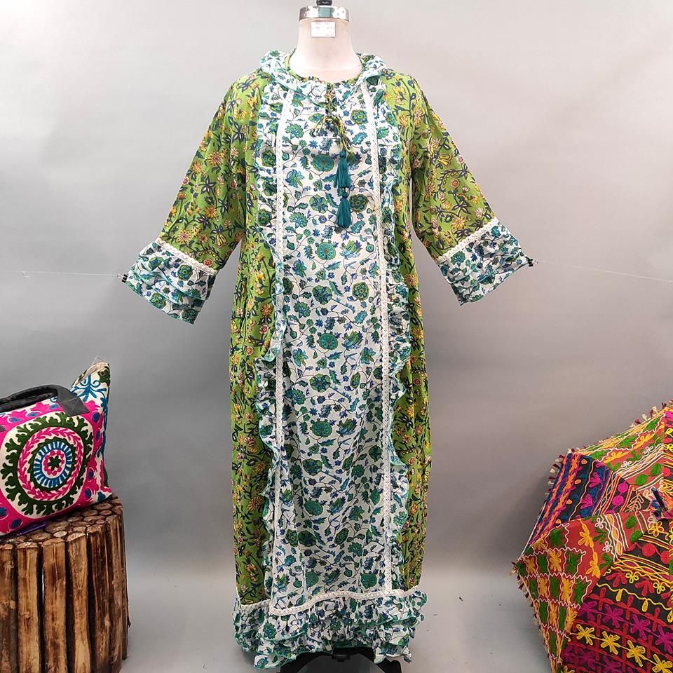 2XL/3XL Special Printed Cotton Dress 57" Long Jalabiya