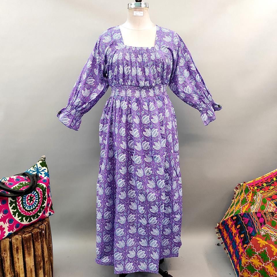 2XL/3XL Fazlin Printed Cotton Dress 56" Long Jalabiya
