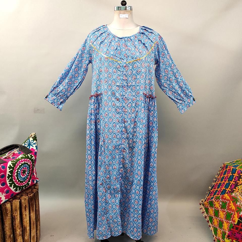 L/XL Umama Printed Cotton Dress 57" Long Jalabiya