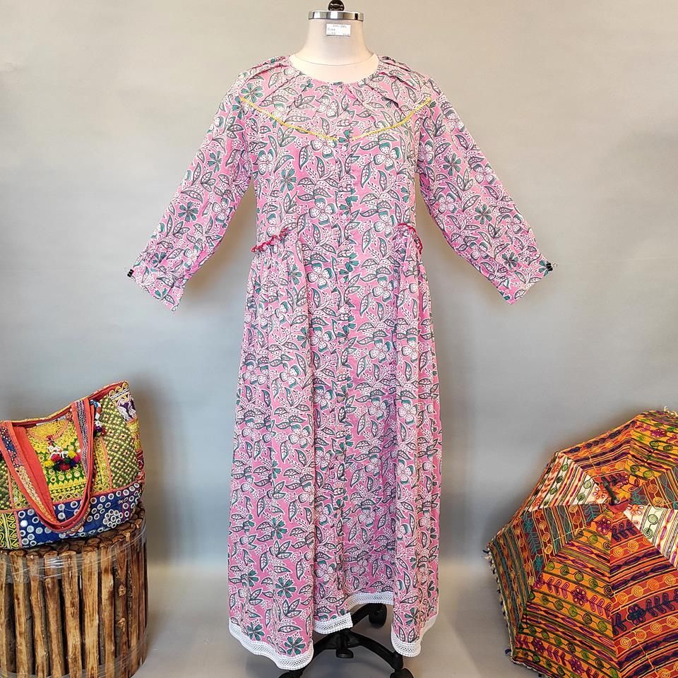 2XL/3XL Umama Printed Cotton Dress 57" Long Jalabiya