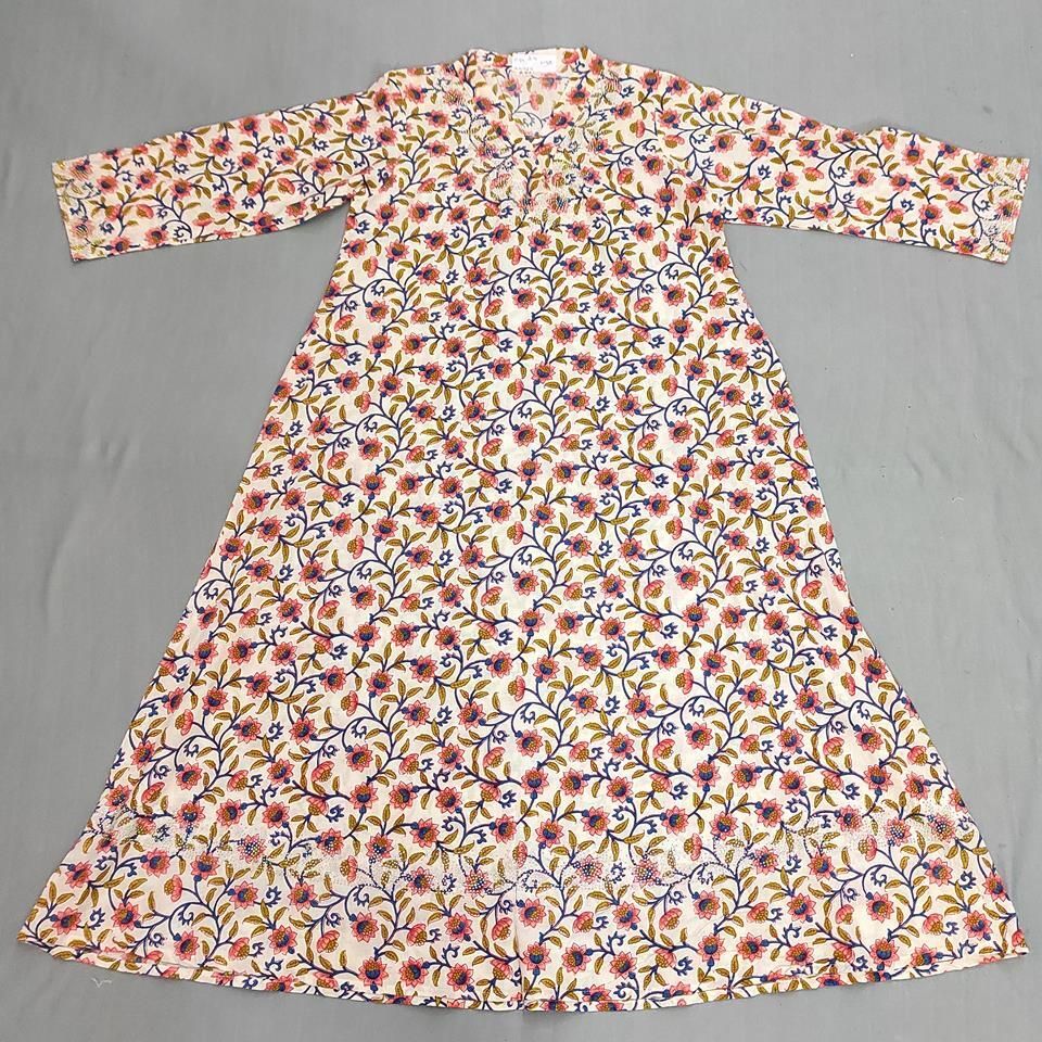 8-9 Year Teena Printed Cotton Girls Dress 34" Long Jalabiya
