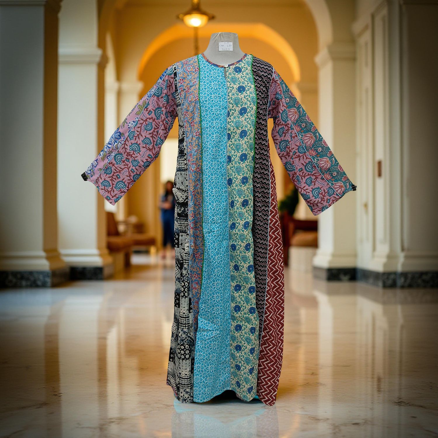 S/M Malaysia Printed Cotton Dress 57" Long Jalabiya