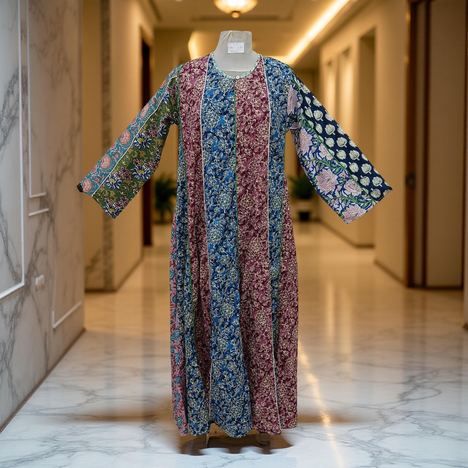 S/M Malaysia Printed Cotton Dress 57" Long Jalabiya