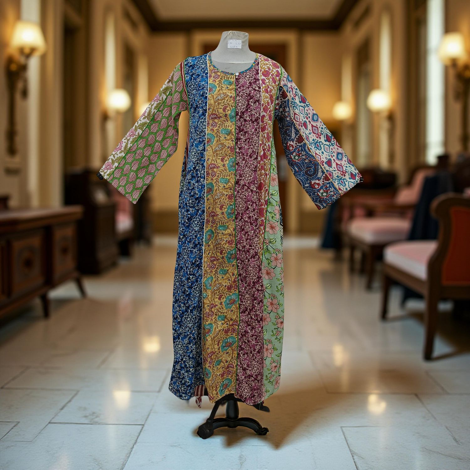 S/M Malaysia Printed Cotton Dress 57" Long Jalabiya