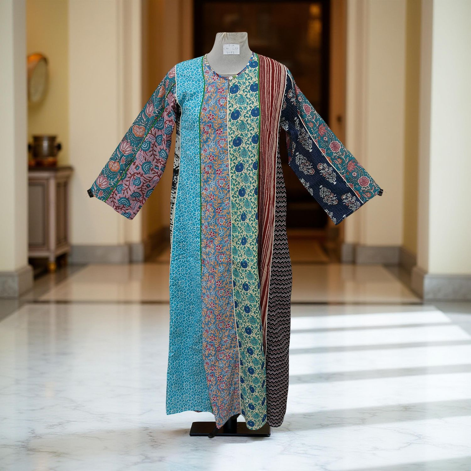 S/M Malaysia Printed Cotton Dress 57" Long Jalabiya