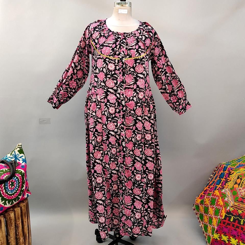 XS/S Umama Printed Cotton Dress 54" Long Jalabiya