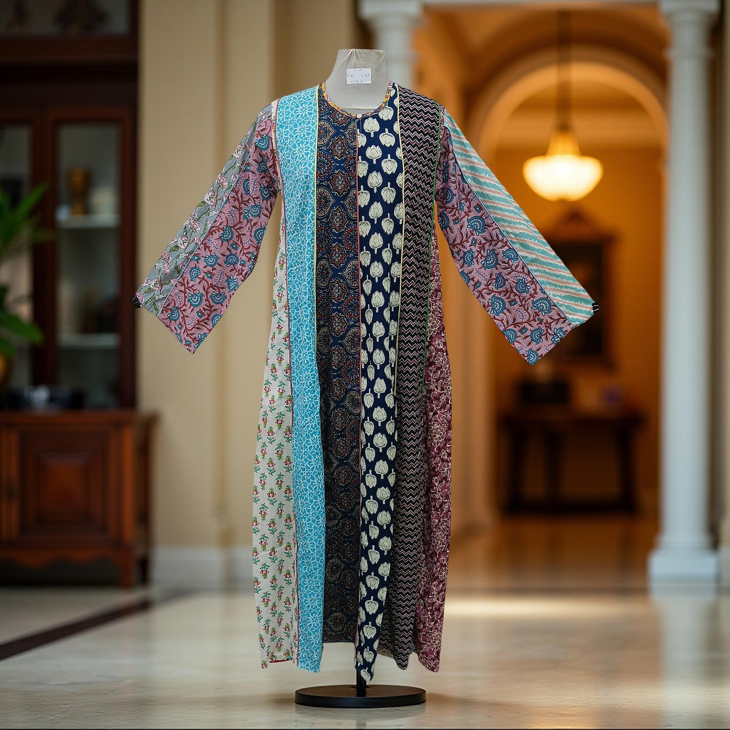 S/M Malaysia Printed Cotton Dress 57" Long Jalabiya