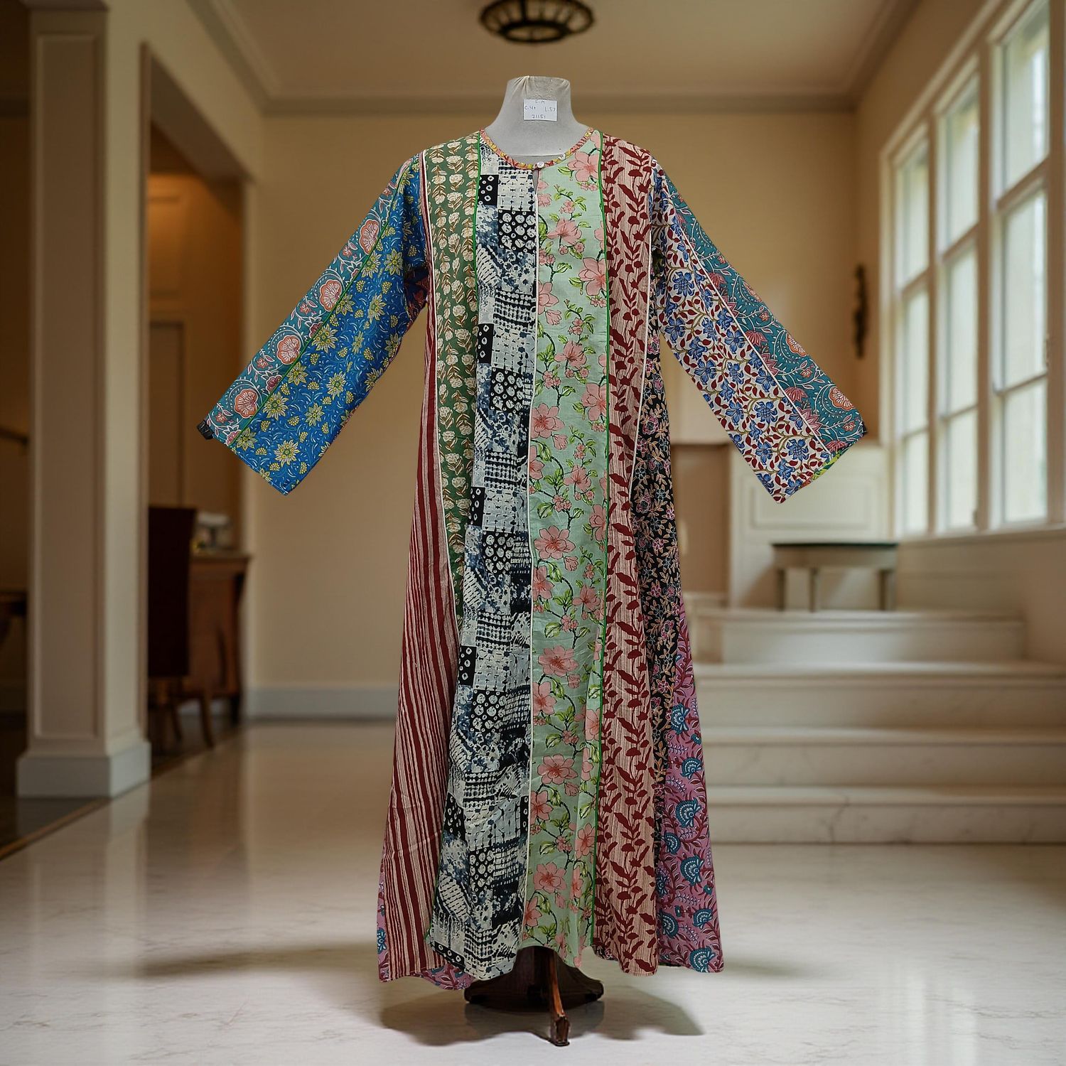 S/M Malaysia Printed Cotton Dress 57" Long Jalabiya