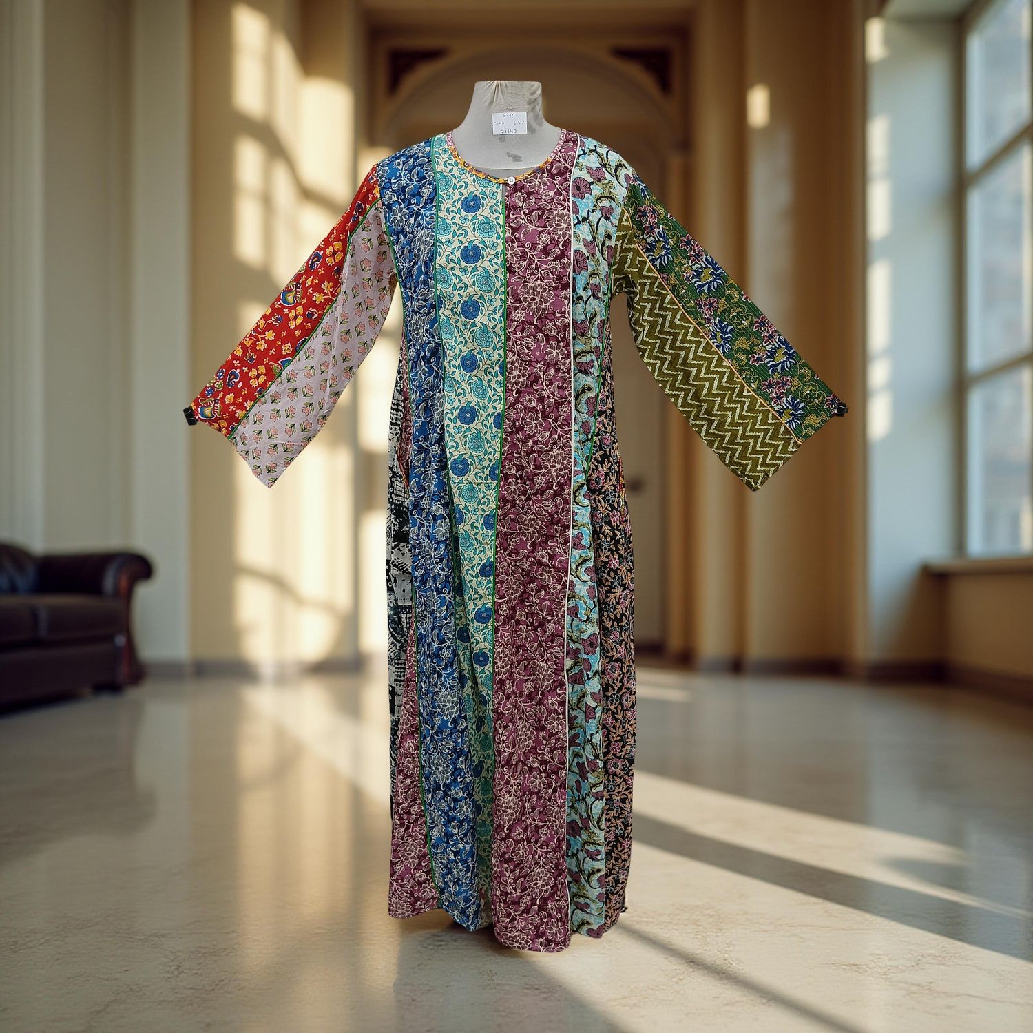 S/M Malaysia Printed Cotton Dress 57" Long Jalabiya