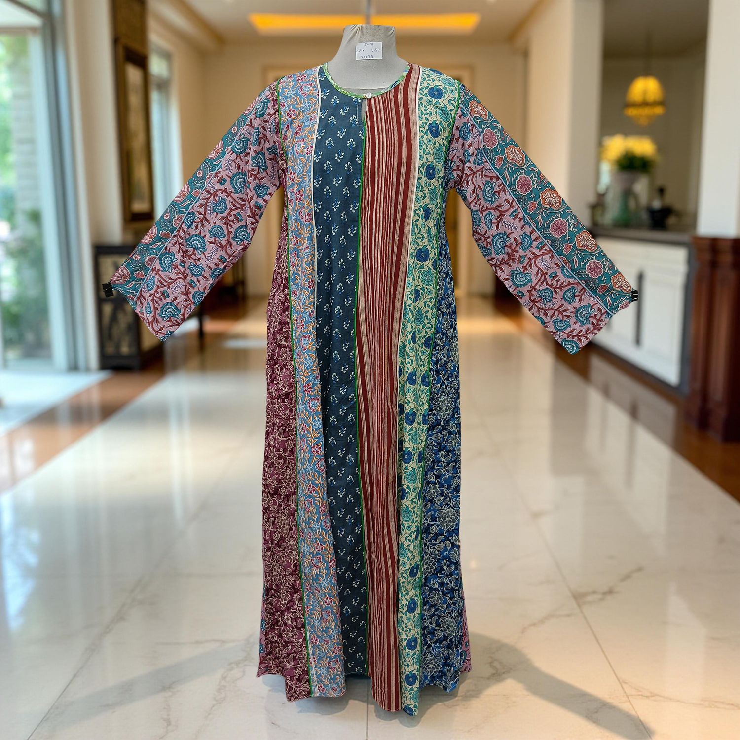 S/M Malaysia Printed Cotton Dress 57" Long Jalabiya