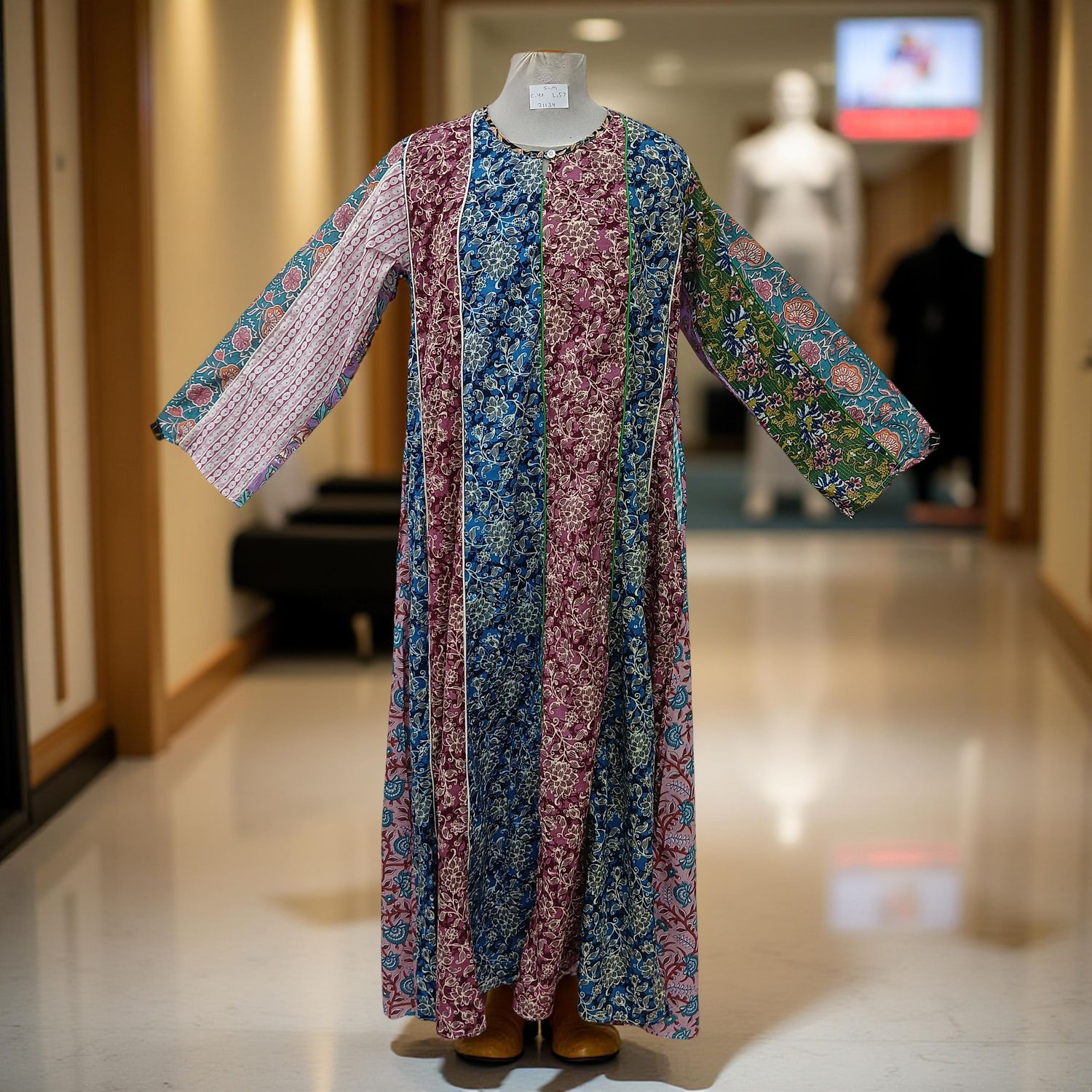 S/M Malaysia Printed Cotton Dress 57" Long Jalabiya