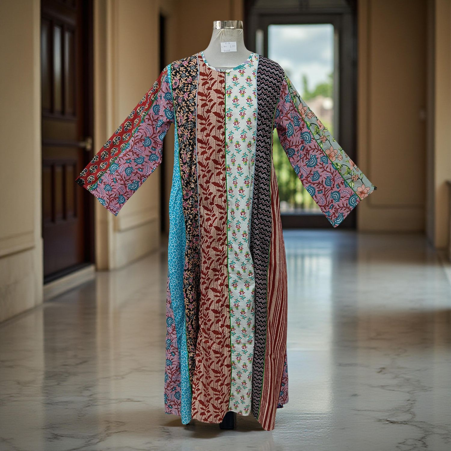 S/M Malaysia Printed Cotton Dress 57" Long Jalabiya