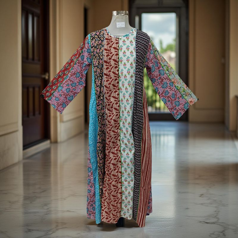 S/M Malaysia Printed Cotton Dress 57" Long Jalabiya