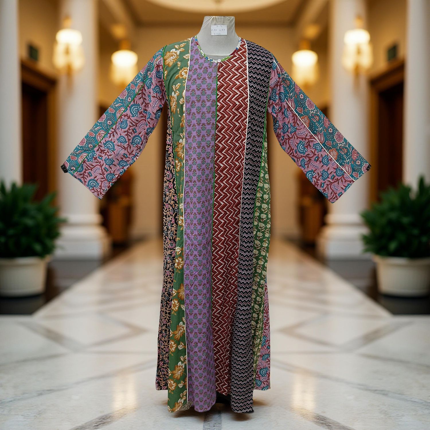 S/M Malaysia Printed Cotton Dress 57" Long Jalabiya