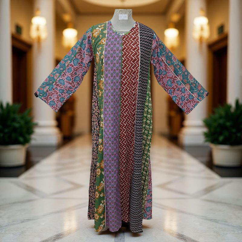 S/M Malaysia Printed Cotton Dress 57" Long Jalabiya