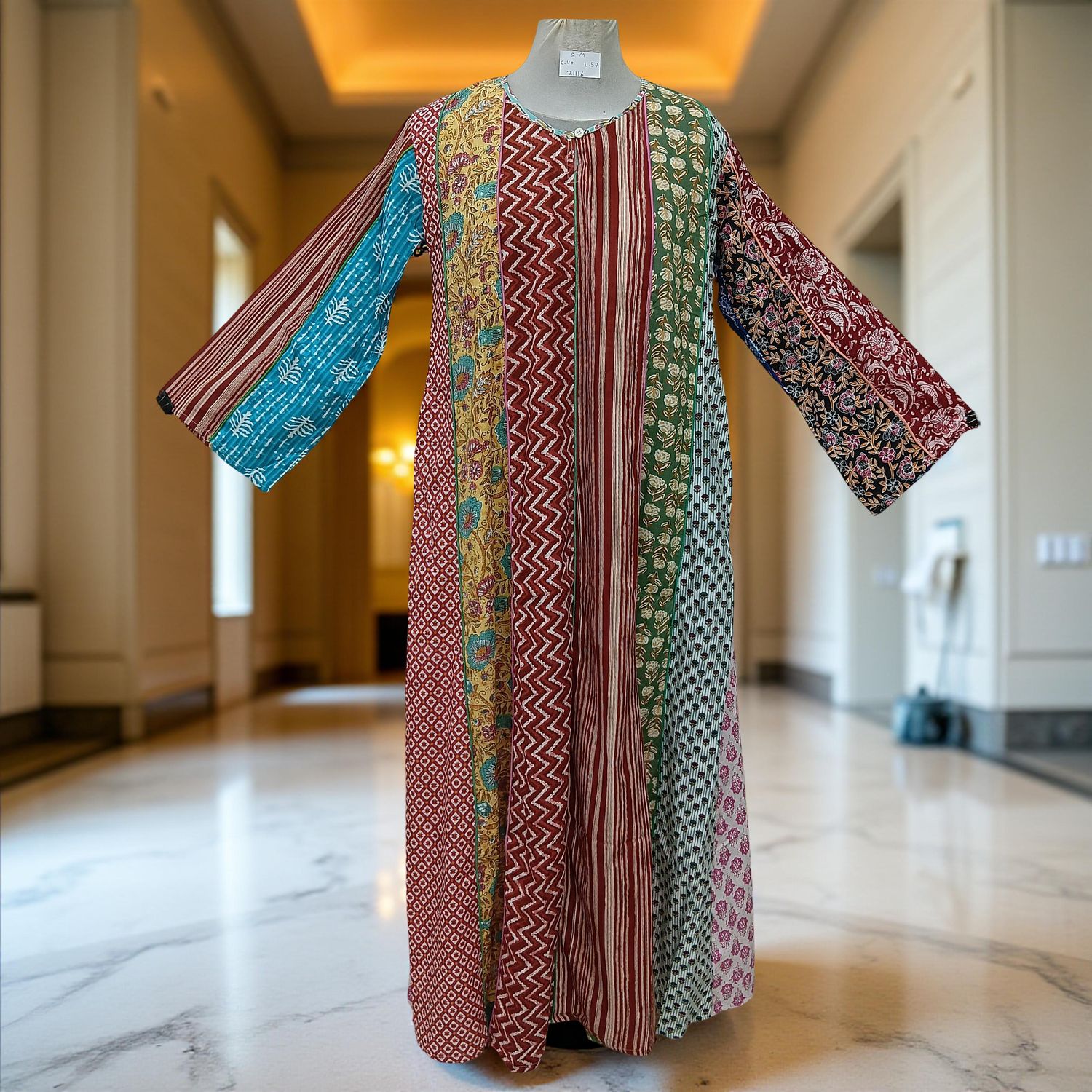 S/M Malaysia Printed Cotton Dress 57" Long Jalabiya