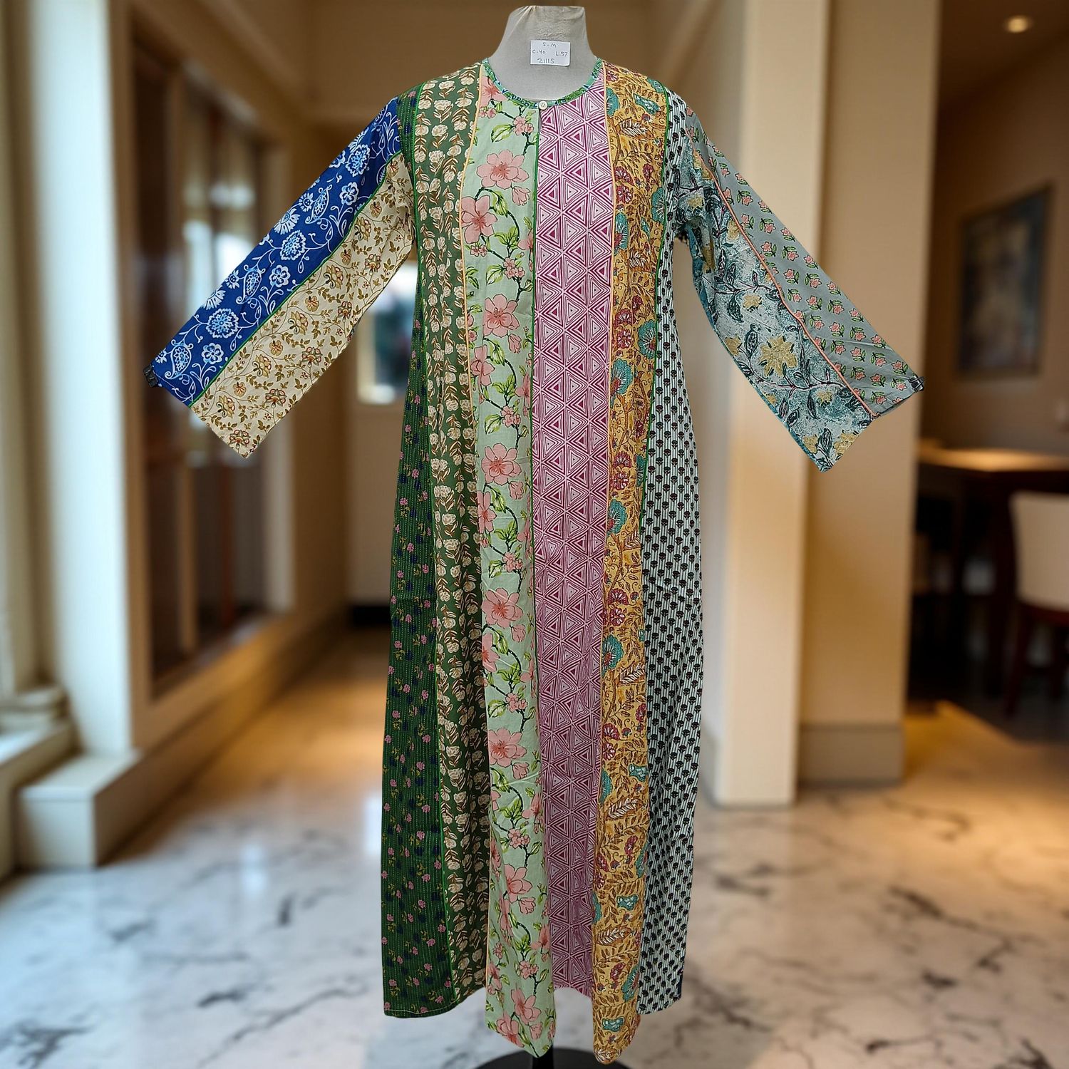 S/M Malaysia Printed Cotton Dress 57" Long Jalabiya