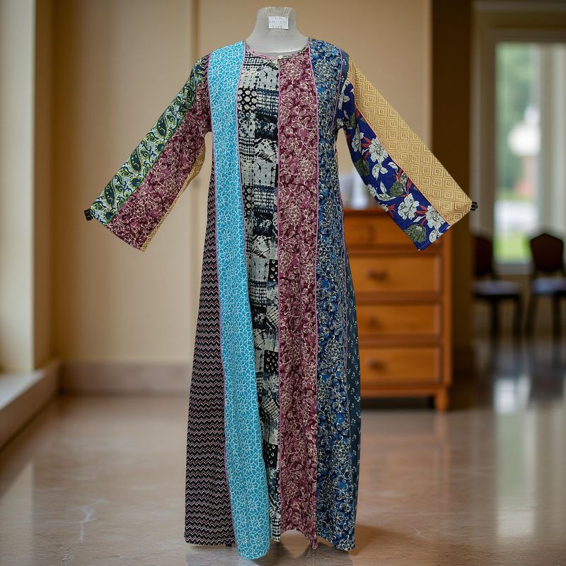 S/M Malaysia Printed Cotton Dress 57" Long Jalabiya