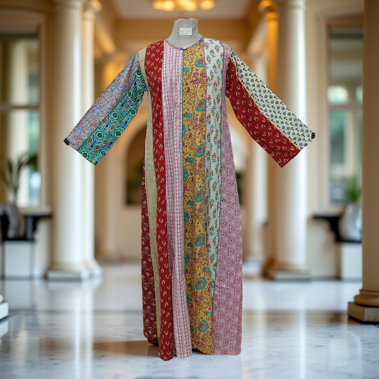 S/M Malaysia Printed Cotton Dress 57" Long Jalabiya
