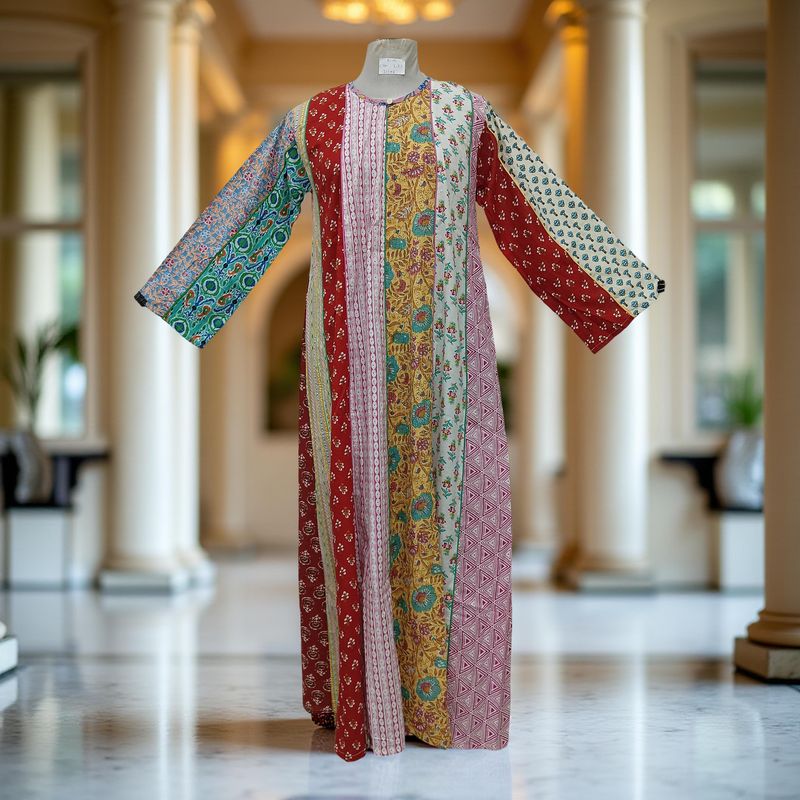 S/M Malaysia Printed Cotton Dress 57" Long Jalabiya