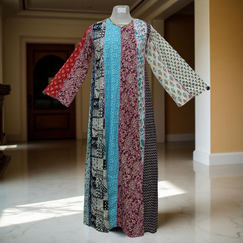 S/M Malaysia Printed Cotton Dress 57" Long Jalabiya