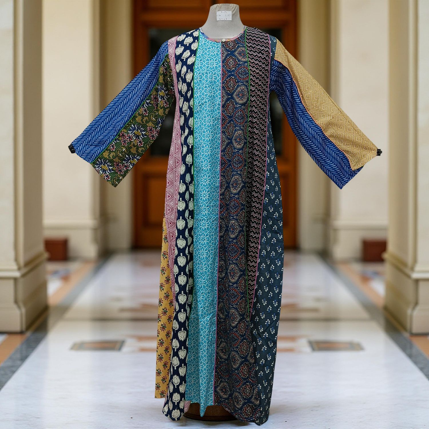 S/M Malaysia Printed Cotton Dress 57" Long Jalabiya