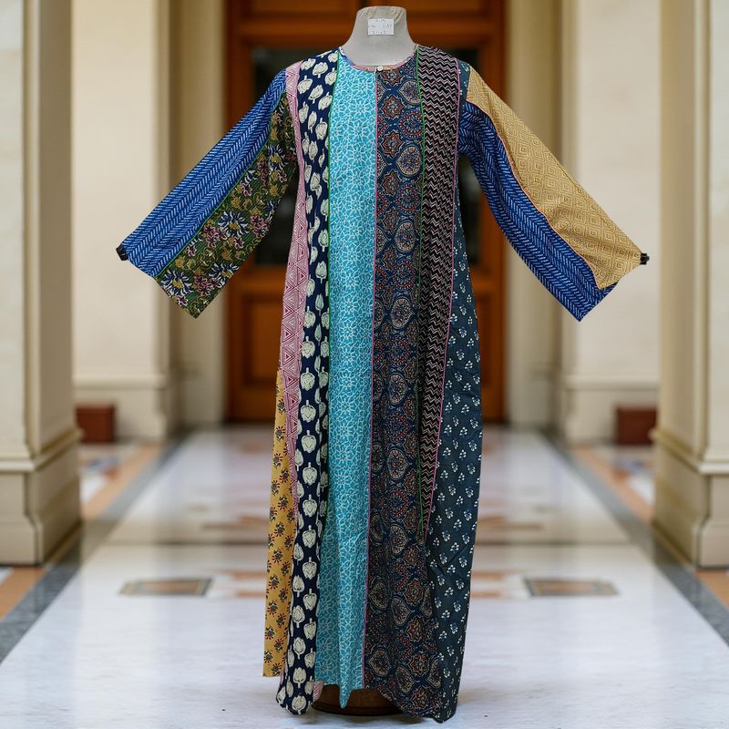 S/M Malaysia Printed Cotton Dress 57" Long Jalabiya