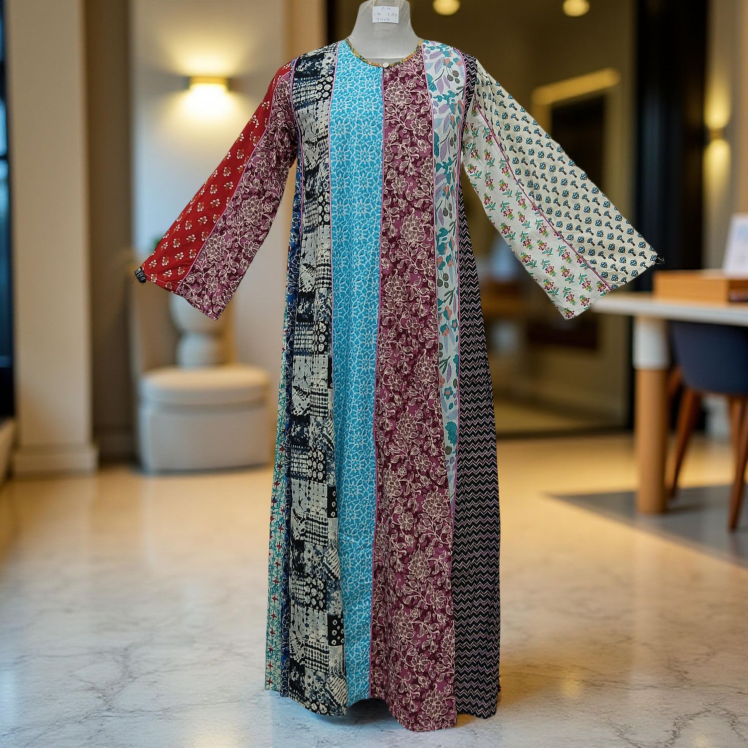 S/M Malaysia Printed Cotton Dress 57" Long Jalabiya