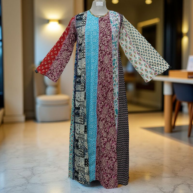 S/M Malaysia Printed Cotton Dress 57" Long Jalabiya