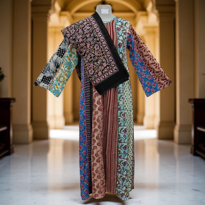 S/M Malaysia Printed Cotton Dress 57" Long Jalabiya With Sheila