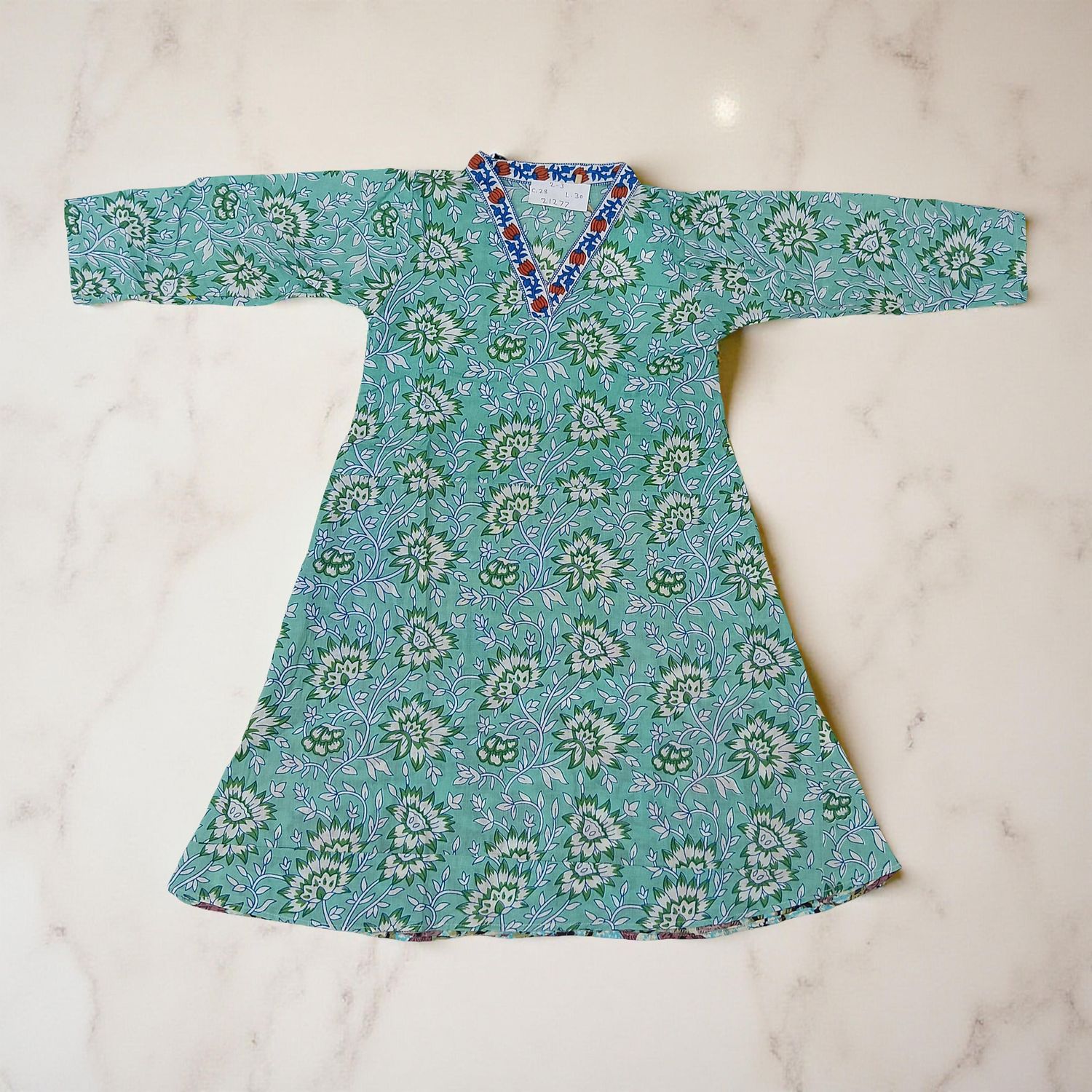 2-3 Year Teena Printed Cotton Girls Dress 30" Long Jalabiya