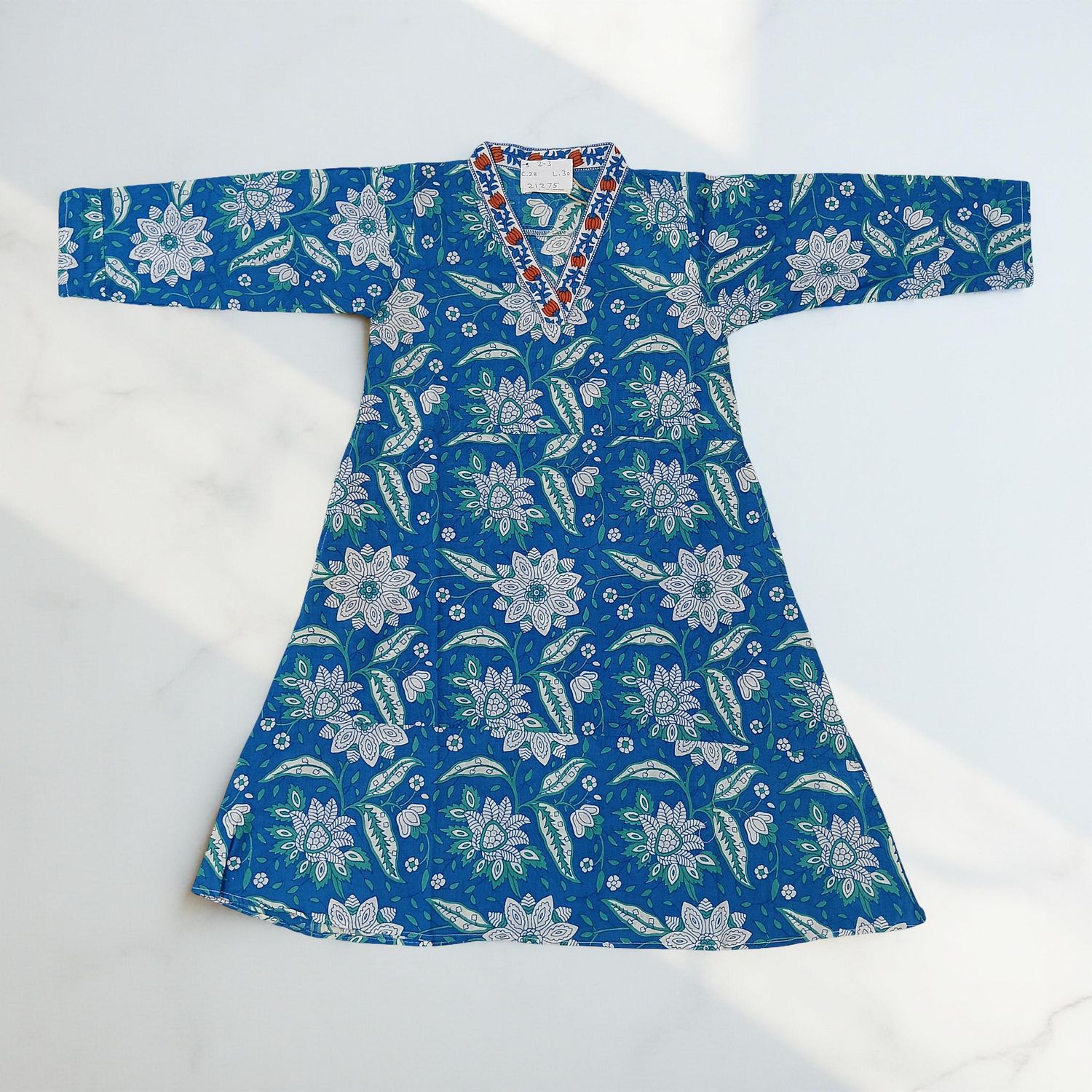 2-3 Year Teena Printed Cotton Girls Dress 30" Long Jalabiya