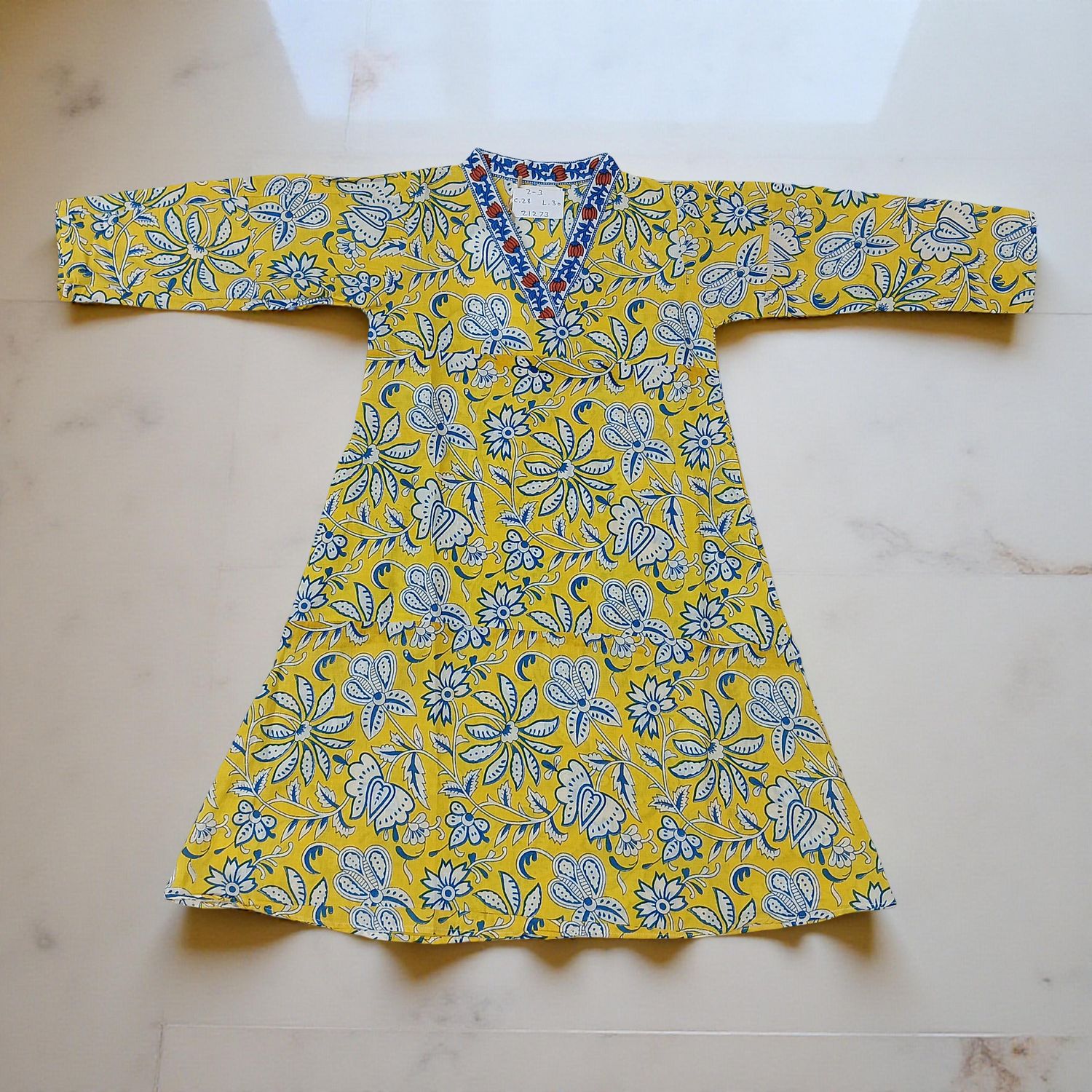 2-3 Year Teena Printed Cotton Girls Dress 30" Long Jalabiya