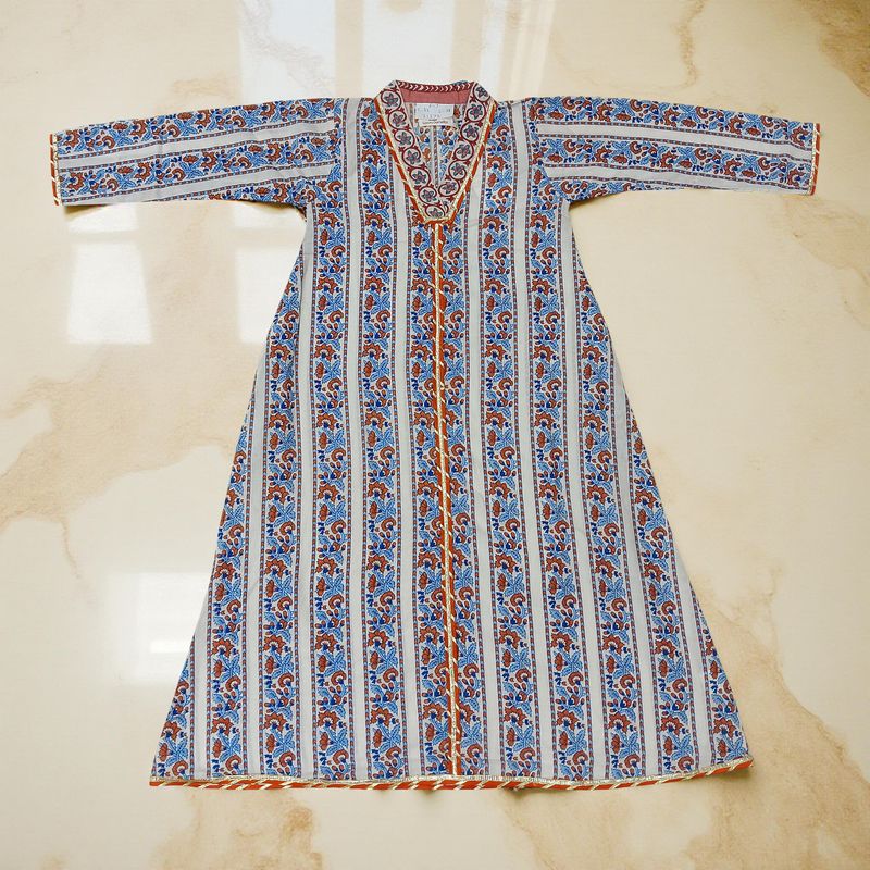 6-7 Year Teena Printed Cotton Girls Dress 38" Long Jalabiya