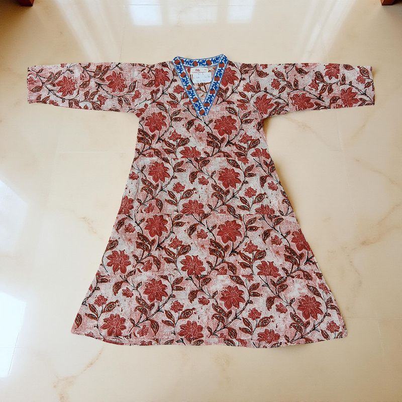 2-3 Year Teena Printed Cotton Girls Dress 30" Long Jalabiya