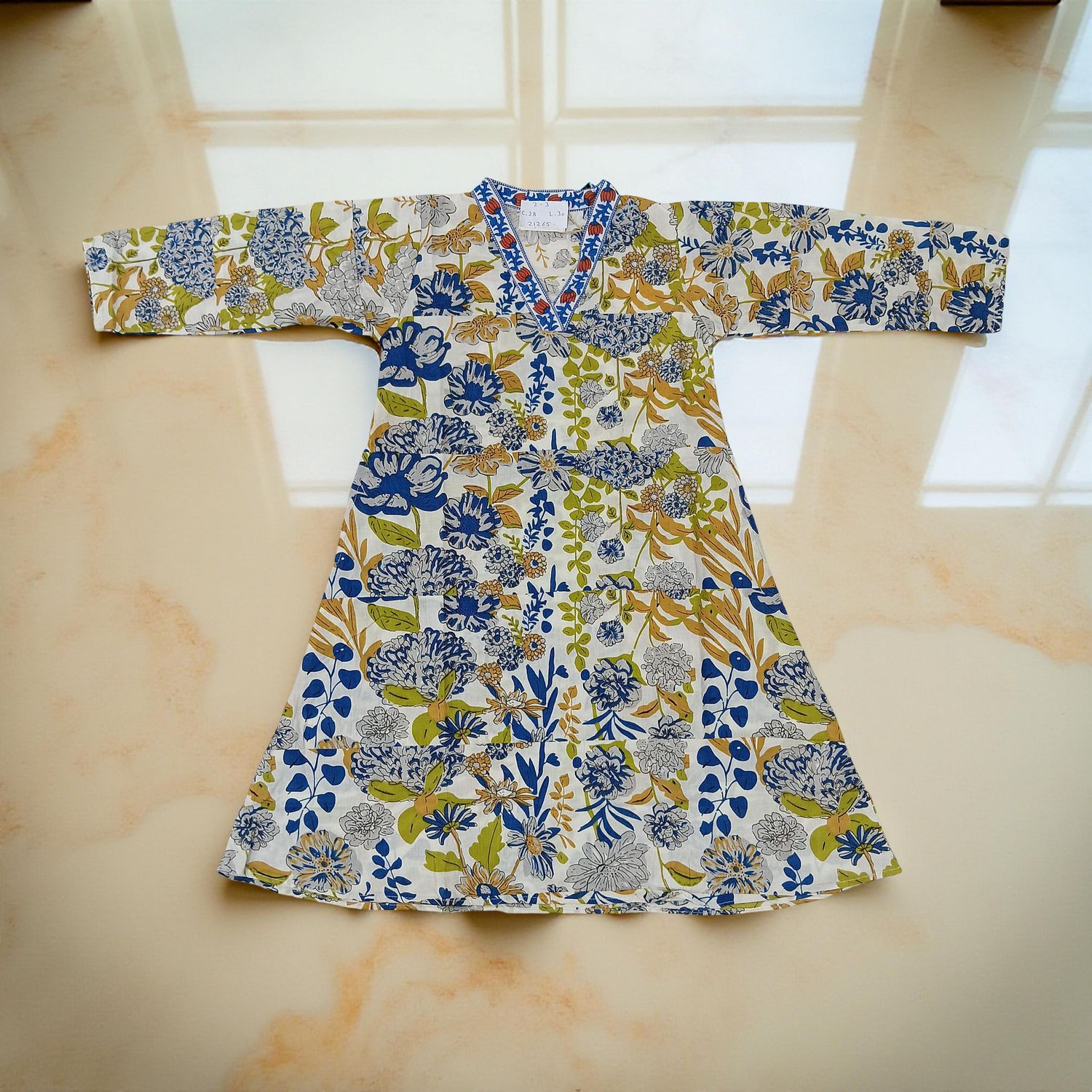 2-3 Year Teena Printed Cotton Girls Dress 30" Long Jalabiya