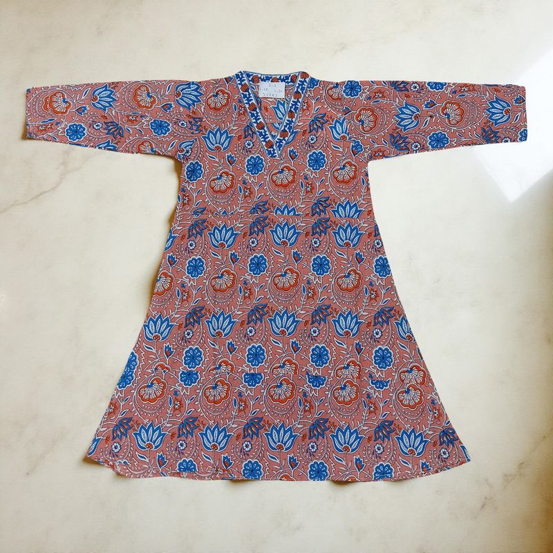 2-3 Year Teena Printed Cotton Girls Dress 30" Long Jalabiya