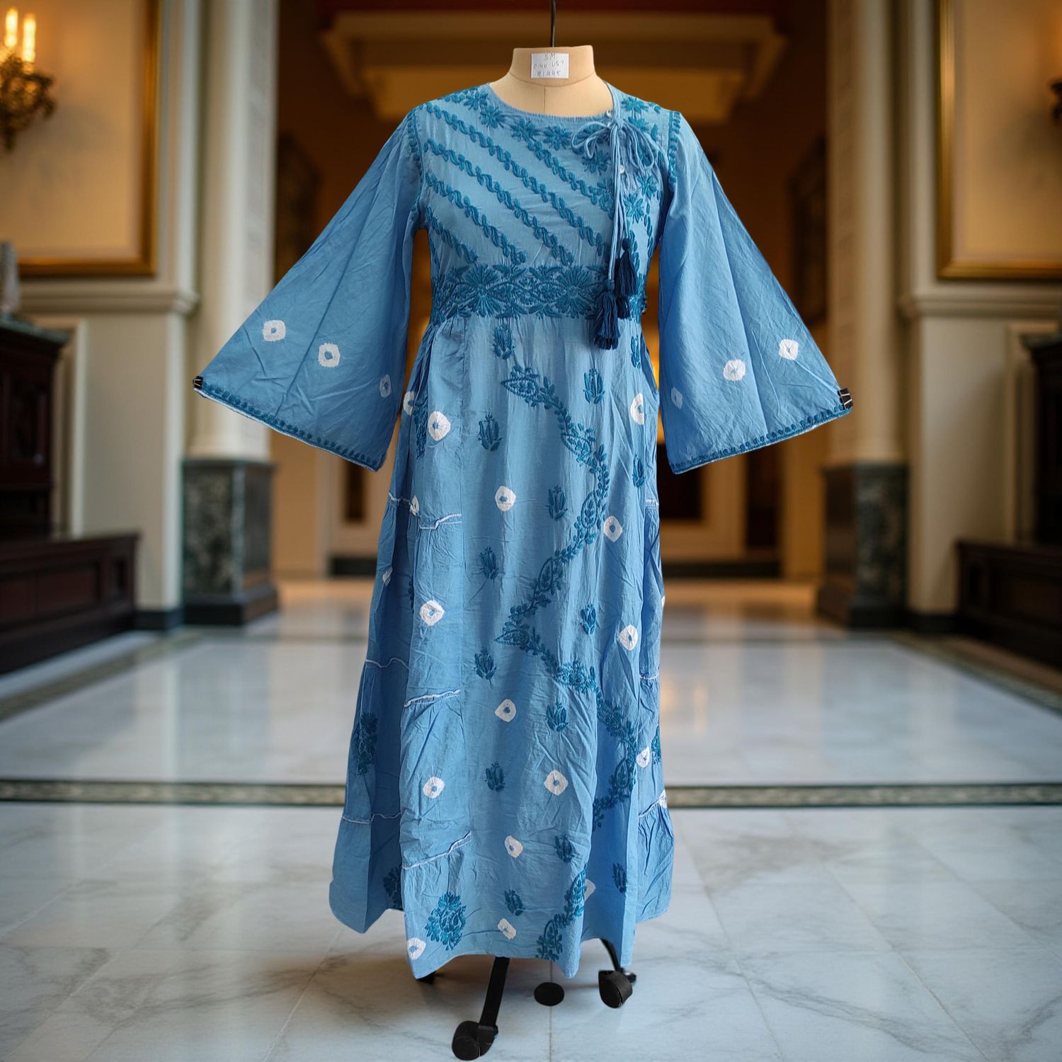 S/M Cindrella Embroidery Cotton Dress 57" Long Jalabiya