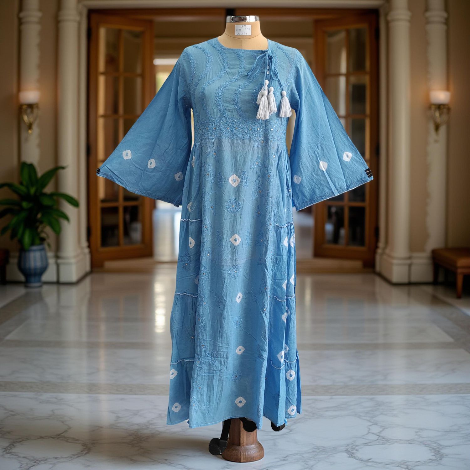 S/M Cindrella Embroidery Cotton Dress 57" Long Jalabiya