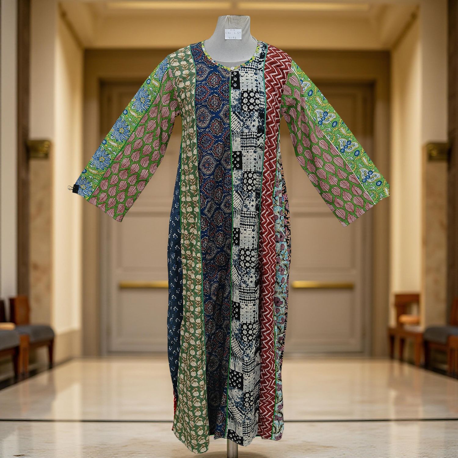 S/M Malaysia Printed Cotton Dress 57" Long Jalabiya