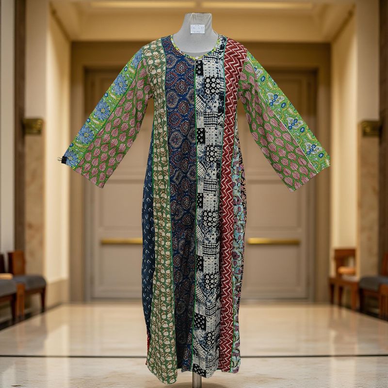 S/M Malaysia Printed Cotton Dress 57" Long Jalabiya