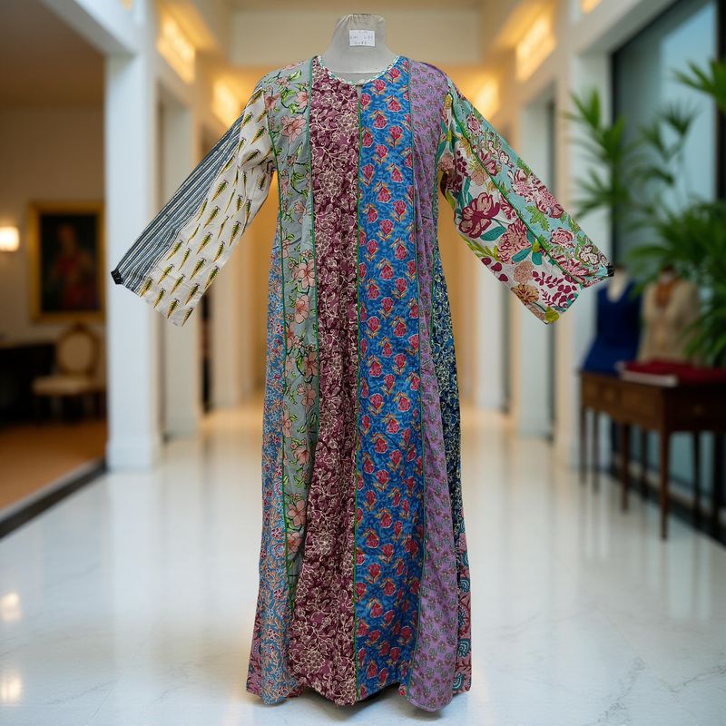 S/M Malaysia Printed Cotton Dress 57" Long Jalabiya