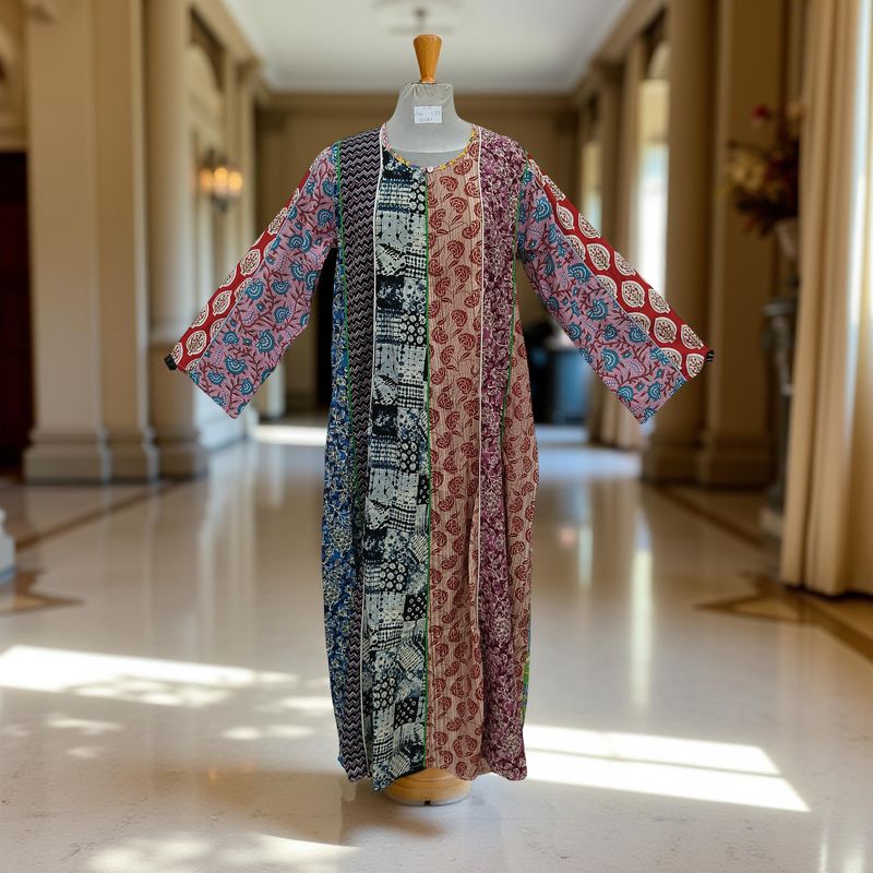 S/M Malaysia Printed Cotton Dress 57" Long Jalabiya