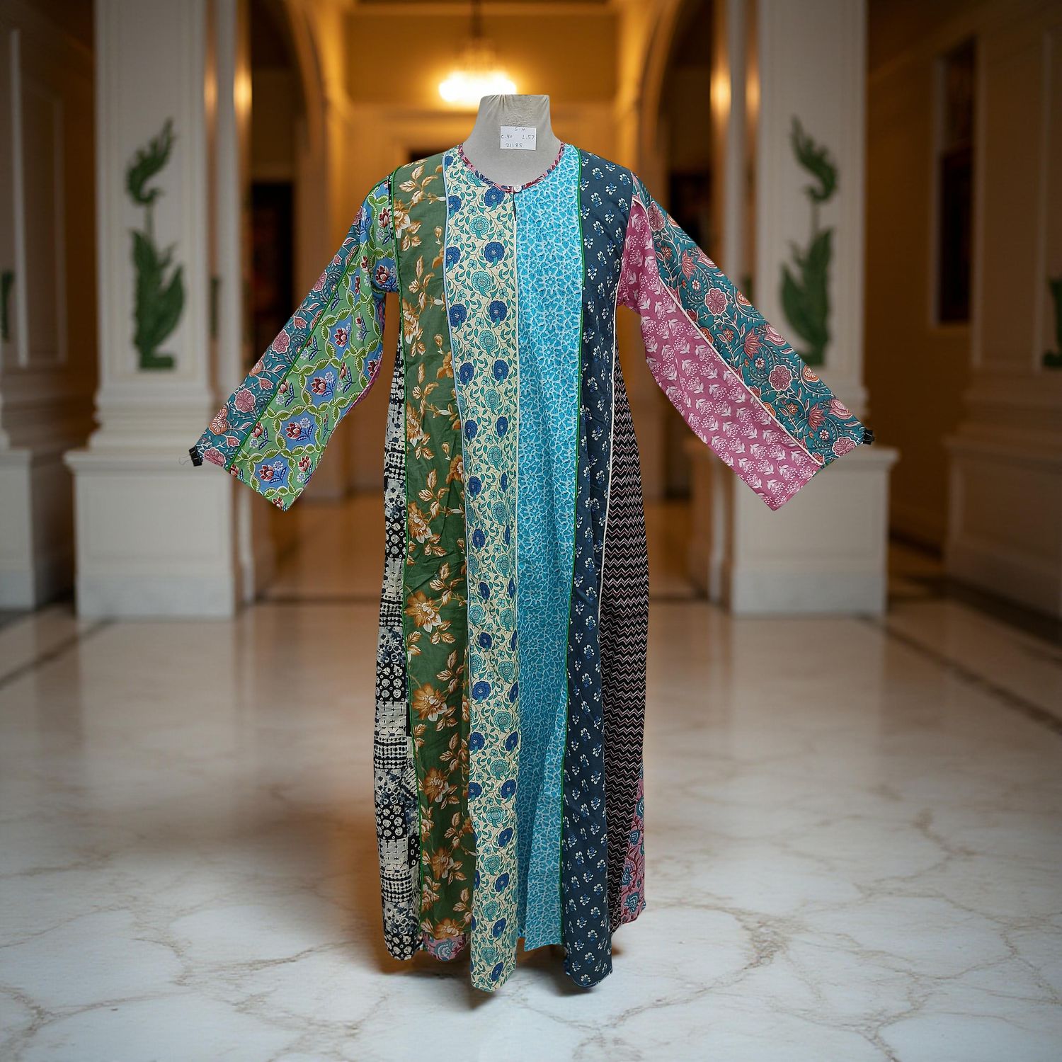 S/M Malaysia Printed Cotton Dress 57" Long Jalabiya