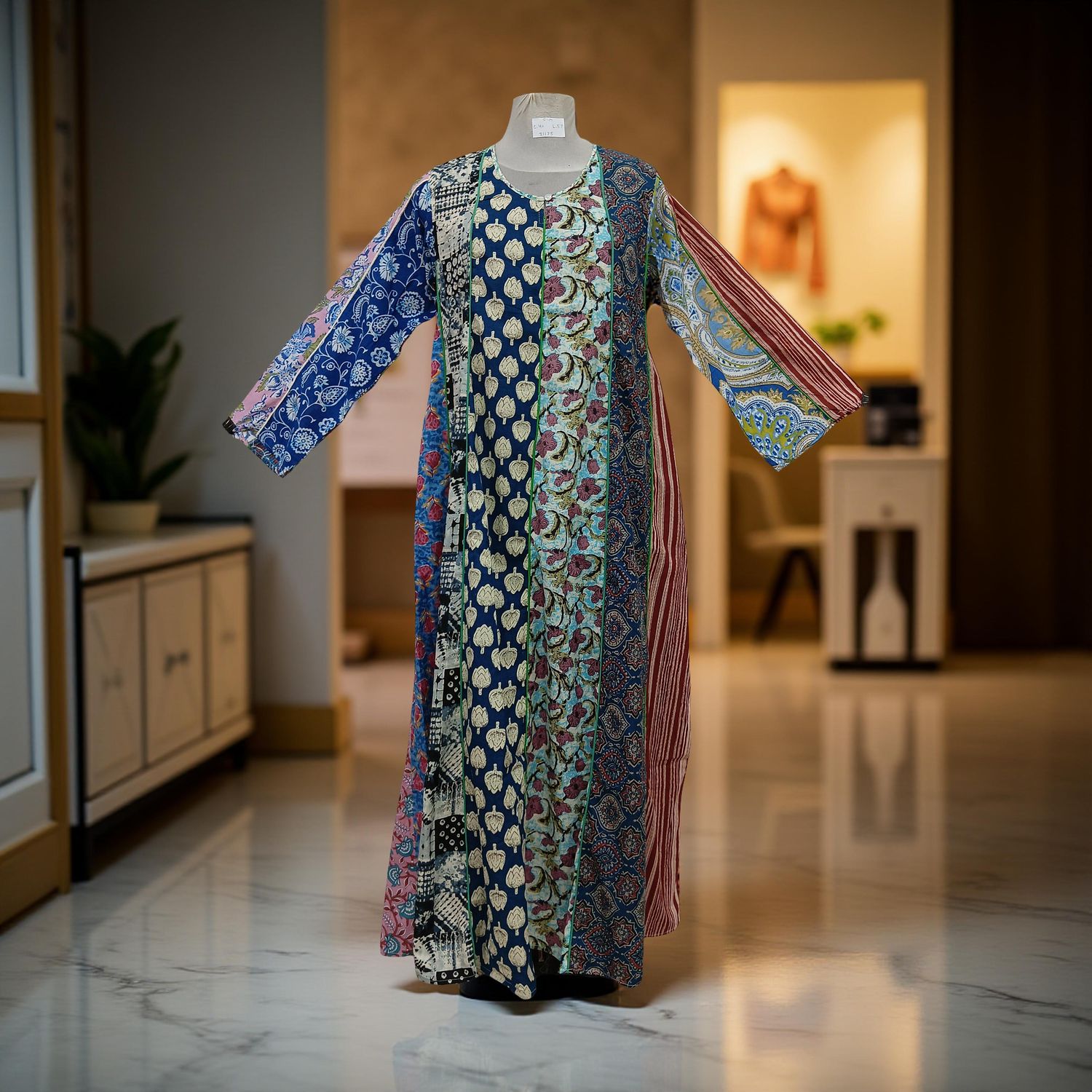 S/M Malaysia Printed Cotton Dress 57" Long Jalabiya