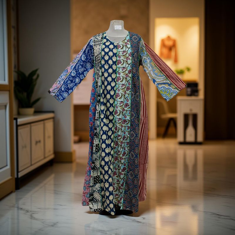 S/M Malaysia Printed Cotton Dress 57" Long Jalabiya