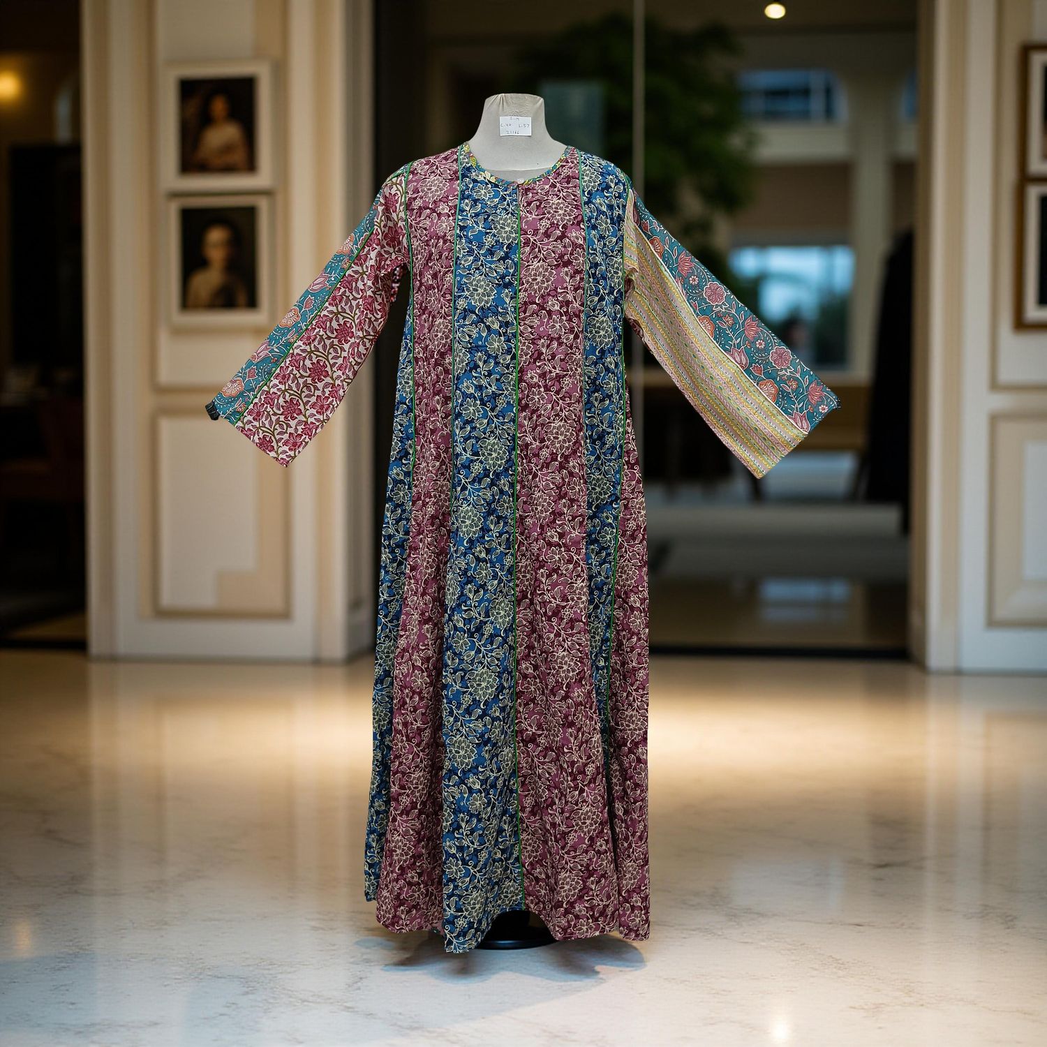 S/M Malaysia Printed Cotton Dress 57" Long Jalabiya