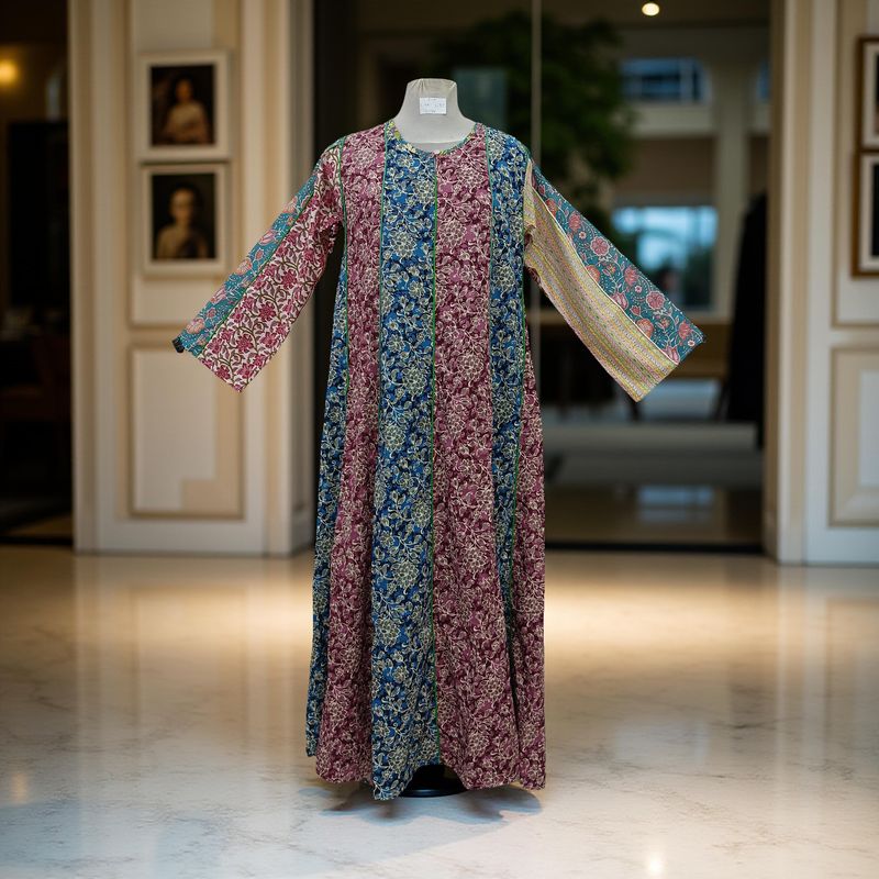 S/M Malaysia Printed Cotton Dress 57" Long Jalabiya
